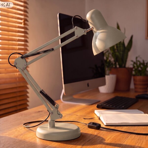Béžová stolní lampa E27, nastavitelná, s klipsem, IP20
