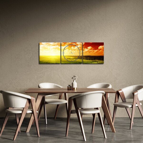 Obraz letní louky (s hodinami) (90x30 cm)