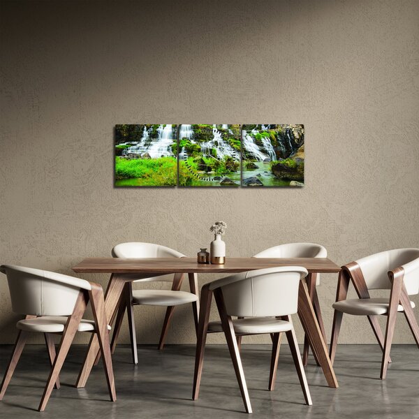 Obraz - vodopády se zelení (s hodinami) (90x30 cm)