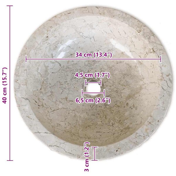 Umyvadlo mramorové 40 cm krémové 242673