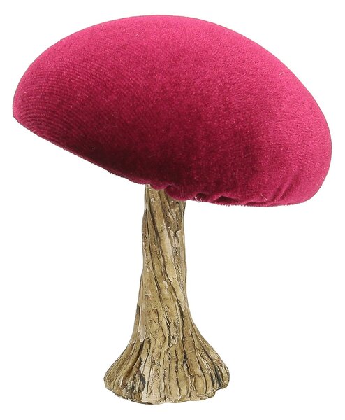 Dekorace Velvet Mushroom 10 cm ruby