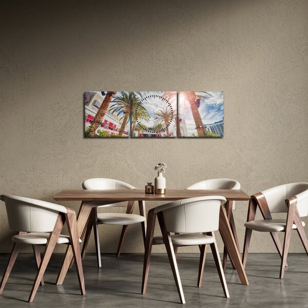 Obraz - palmy s bazénem (s hodinami) (90x30 cm)
