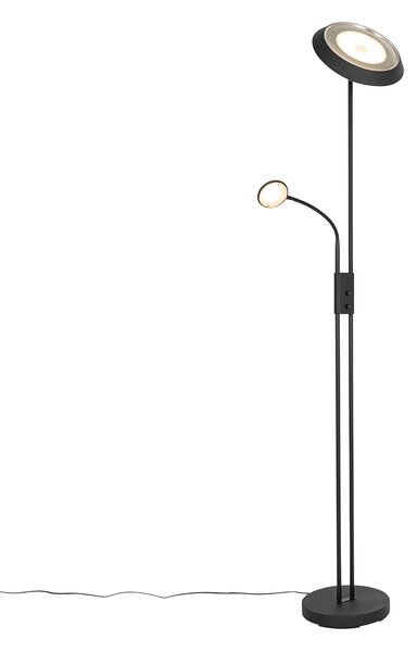 Stojací lampa černá včetně LED a stmívače s lampičkou na čtení - Fez