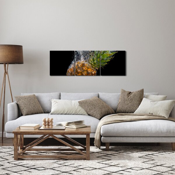 Obraz ananasu ve vodě (s hodinami) (90x30 cm)