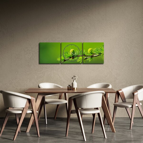 Obraz zelené šišky (s hodinami) (90x30 cm)