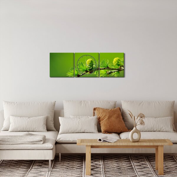 Obraz zelené šišky (s hodinami) (90x30 cm)