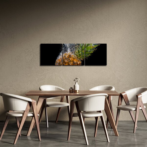 Obraz ananasu ve vodě (s hodinami) (90x30 cm)