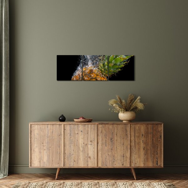 Obraz ananasu ve vodě (s hodinami) (90x30 cm)