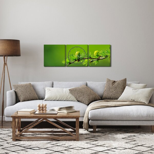 Obraz zelené šišky (s hodinami) (90x30 cm)