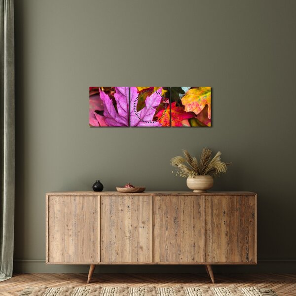 Obraz - podzimní listy (s hodinami) (90x30 cm)
