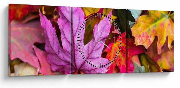 Obraz - podzimní listy (s hodinami) (90x30 cm)