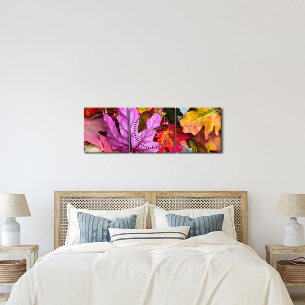 Obraz - podzimní listy (s hodinami) (90x30 cm)