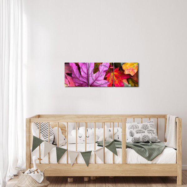 Obraz - podzimní listy (s hodinami) (90x30 cm)