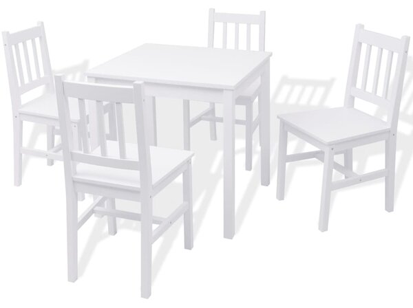 Pětidílný jídelní set z borového dřeva bílý 242957
