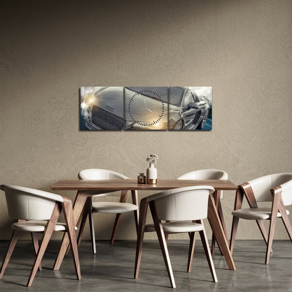 Obraz auta Audi - šedé (s hodinami) (90x30 cm)