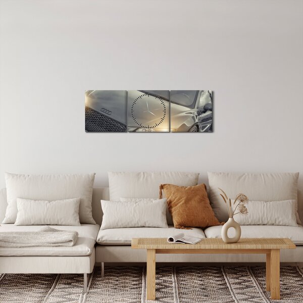 Obraz auta Audi - šedé (s hodinami) (90x30 cm)