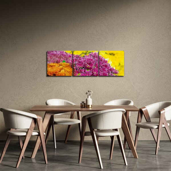Obraz růžové květiny (s hodinami) (90x30 cm)