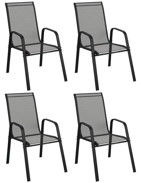 Outsunny sada 4 stohovatelných zahradních židlí s opěrkami, kovový rám a voděodolné Textilene — na terasu, balkon, 54 × 75,5 × 95 cm | Aosom