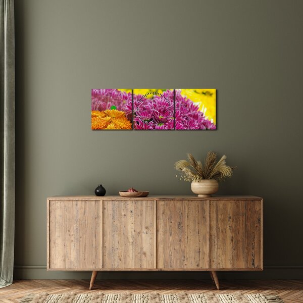 Obraz růžové květiny (s hodinami) (90x30 cm)