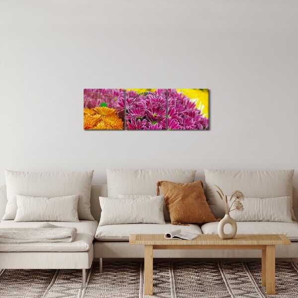 Obraz růžové květiny (s hodinami) (90x30 cm)