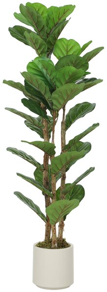 HOMCOM 120 cm (47,2") vnitřní umělý fíkovník, 45 listů, plastový květináč a masivní dřevěný kmen — zelená umělá rostlina do bytu, kanceláře i obýváku