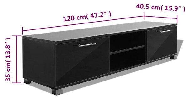 TV stolek černý s vysokým leskem 120 x 40,5 x 35 cm 243042
