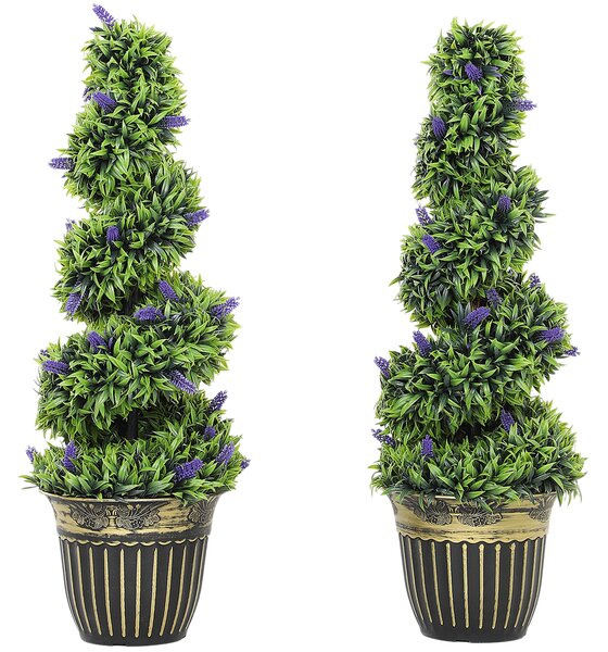 HOMCOM 2× spirálové buxusy 90 cm s levandulí a závaženými květináči, UV‑odolné umělé rostliny do domu, kanceláře a zahrady — zelená a modrá | Aosom