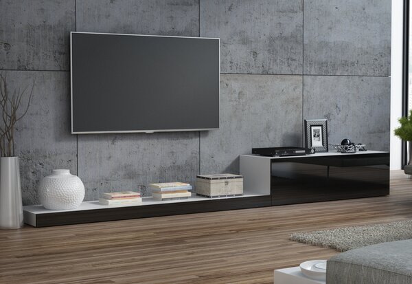 TV stolek LIMIT, 300x35x42, bílá/černá lesk