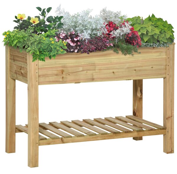 Outsunny zvýšený dřevěný truhlík se spodní policí – vyvýšené záhonové lůžko pro bylinky, květiny a zeleninu, 113 × 56 × 84 cm, zelená | Aosom