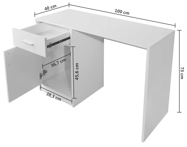 Psací stůl se zásuvkou a skříňkou bílý 100 x 40 x 73 cm 243058