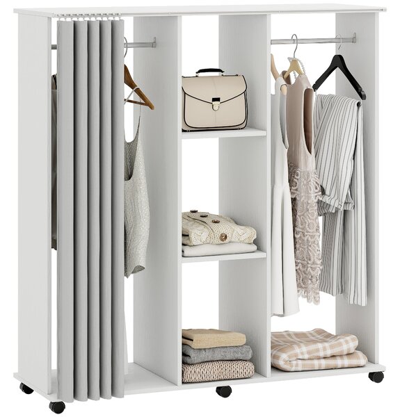 HOMCOM pojízdná šatní skříň s dvojitou tyčí, 6 koleček, bílá — 120 × 40 × 128 cm | Aosom