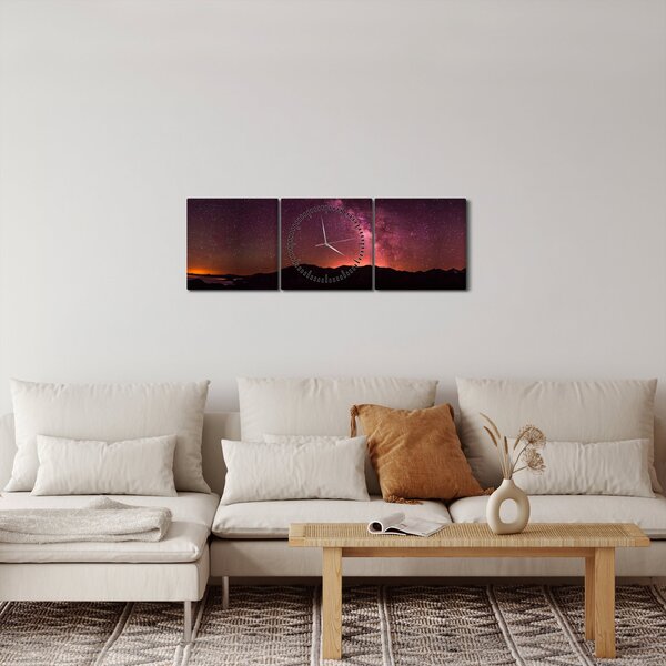 Obraz růžové mlléčné dráhy (s hodinami) (90x30 cm)