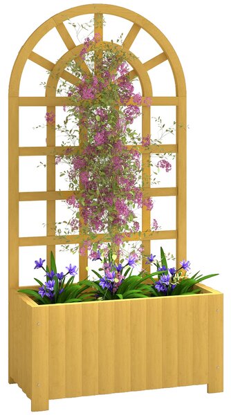 Outsunny dřevěný truhlík s mříží — velký vyvýšený venkovní truhlík pro popínavé rostliny s odtokovými otvory, 60 × 30 × 120 cm, přírodní | Aosom