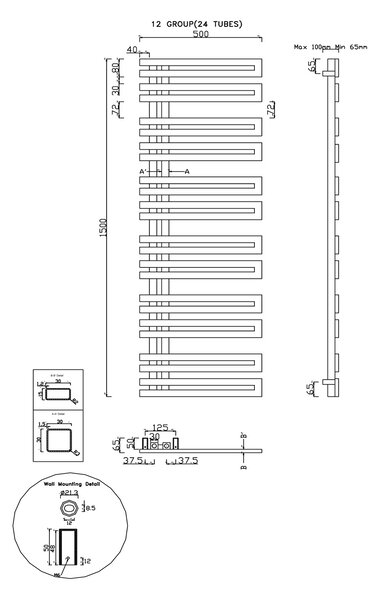 Sapho Sapho, VOLGA topné těleso 500x1500mm, 465W, broušená nerez, NR515