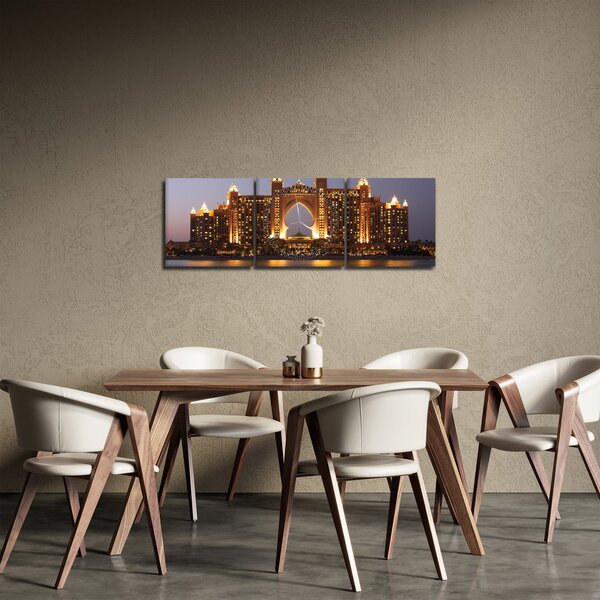 Obraz stavby v Dubaji (s hodinami) (90x30 cm)