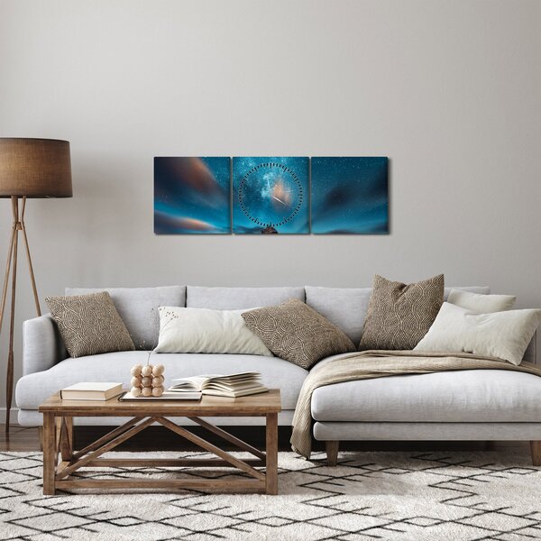 Obraz modré mléčné dráhy (s hodinami) (90x30 cm)