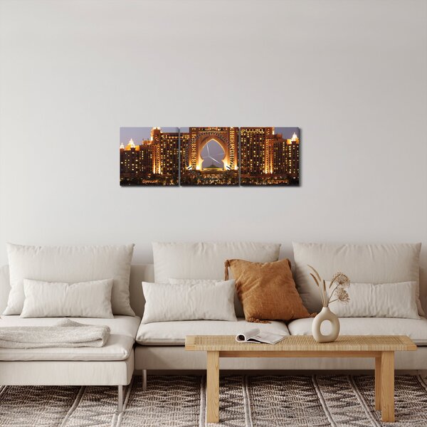 Obraz stavby v Dubaji (s hodinami) (90x30 cm)