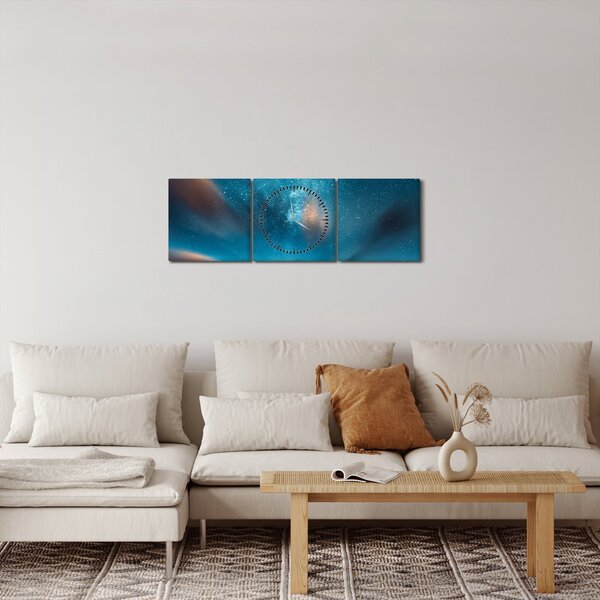 Obraz modré mléčné dráhy (s hodinami) (90x30 cm)