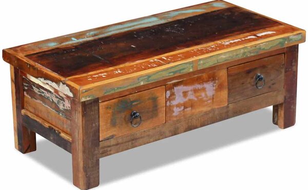 Konferenční stolek zásuvky masivní recyklované dřevo 90x45x35cm 243321
