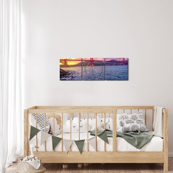Obraz mostu se západem slunce (s hodinami) (90x30 cm)