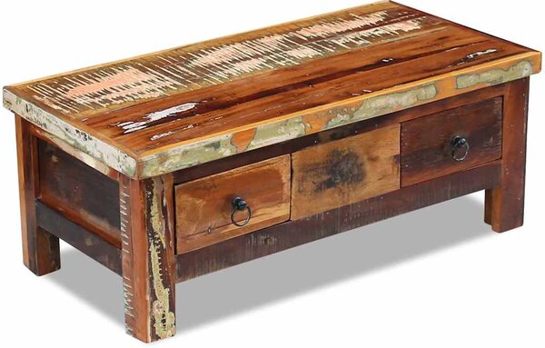 Konferenční stolek zásuvky masivní recyklované dřevo 90x45x35cm 243321