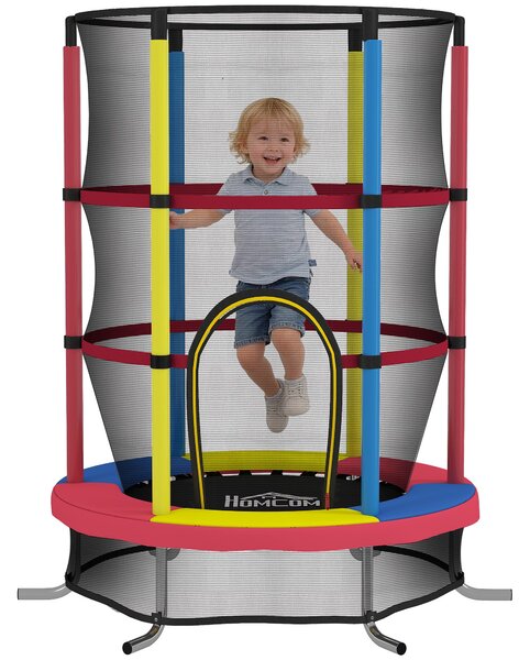 HOMCOM dětská trampolína 160 cm (mini) pro děti 3–6 let s 360° ochrannou sítí, L‑tvarové nohy, nosnost 45 kg, do interiéru i exteriéru | Aosom