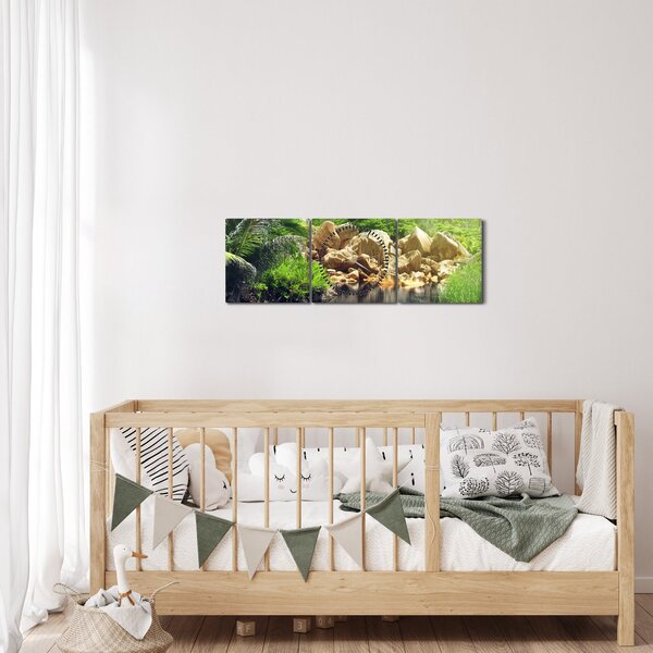 Obraz jezera v Seychelské džungli (s hodinami) (90x30 cm)