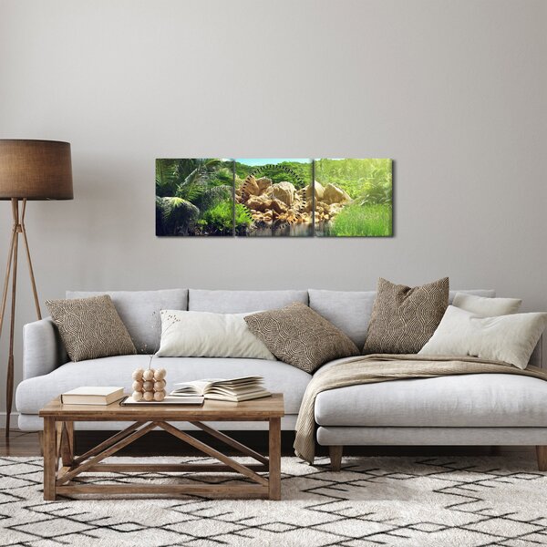 Obraz jezera v Seychelské džungli (s hodinami) (90x30 cm)