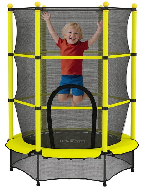 HOMCOM dětská trampolína 140 cm — ochranná síť a ocelový rám, nosnost 50 kg, do interiéru i exteriéru, žlutá | Aosom