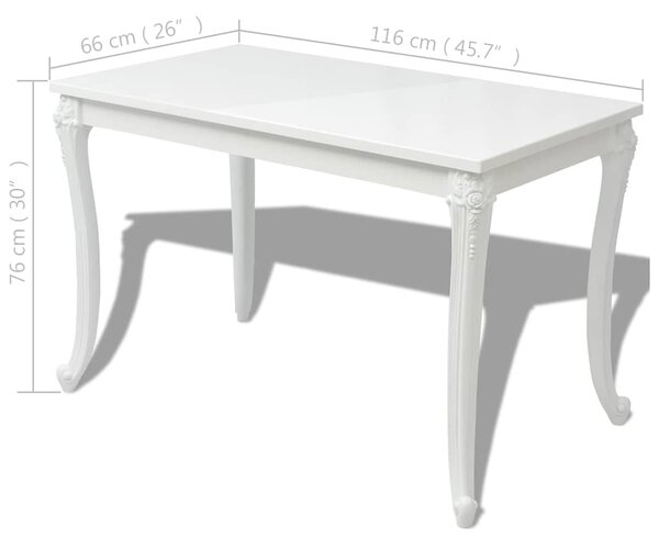 Jídelní stůl 116x66x76 cm vysoký lesk bílý 243383