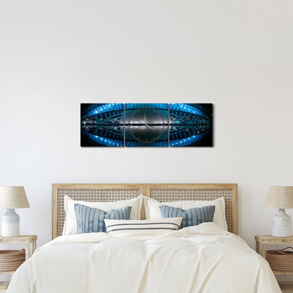 Obraz fotbalového stadionu (s hodinami) (90x30 cm)