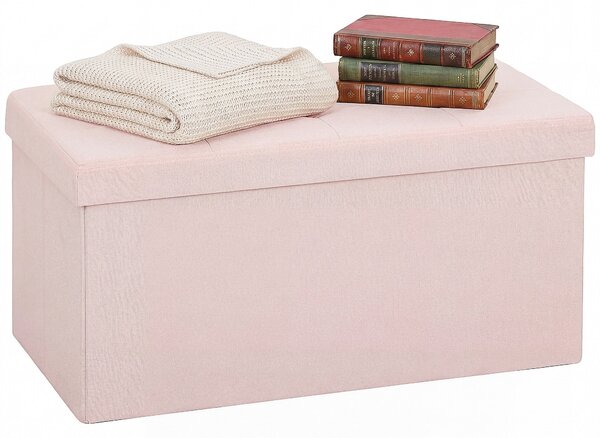 HOMCOM skládací úložný taburet 84 l (76×38×38 cm) — potah se vzhledem lnu, nosnost 120 kg, růžový | Aosom