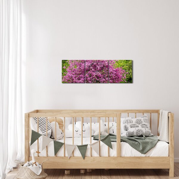 Obraz rozkvetlého stromu na louce (s hodinami) (90x30 cm)