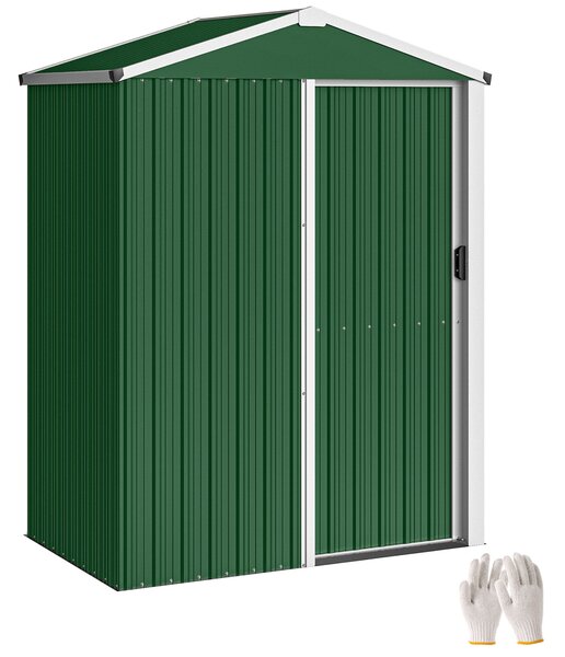 Outsunny pozinkovaný zahradní domek 1,1 m², zamykatelné posuvné dveře, šikmá střecha, včetně rukavic, úložný domek na nářadí, 136 × 87 × 179 cm, zelen
